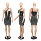 Diamond Rhinestones One Shoulder Dress