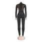 Solid Mesh Diamond Long Sleeve Pants Jumpsuit